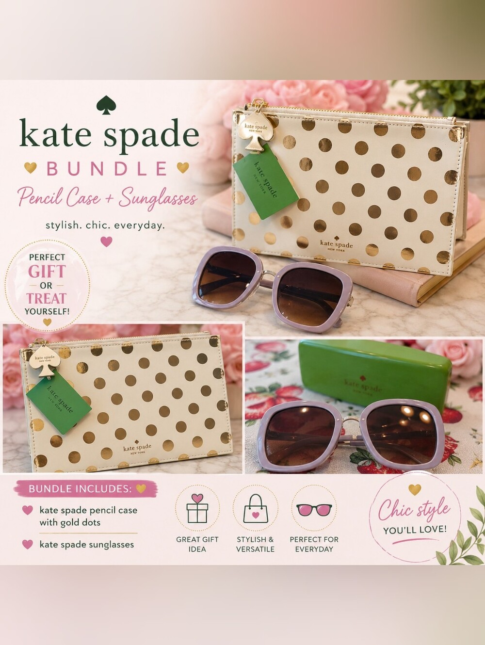 💚 Kate Spade Bundle – Pencil Case + Sunglasses✨️